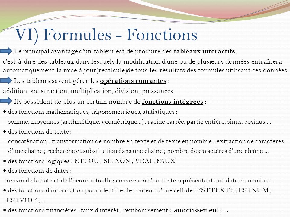 VI) Formules - Fonctions