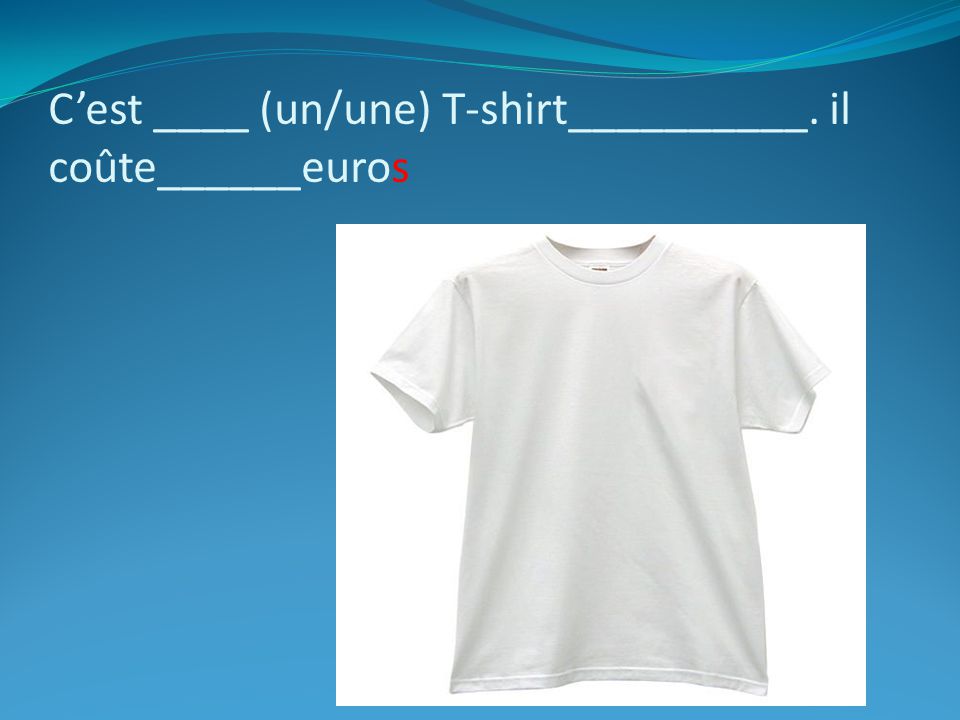 C’est ____ (un/une) T-shirt__________. il coûte______euros