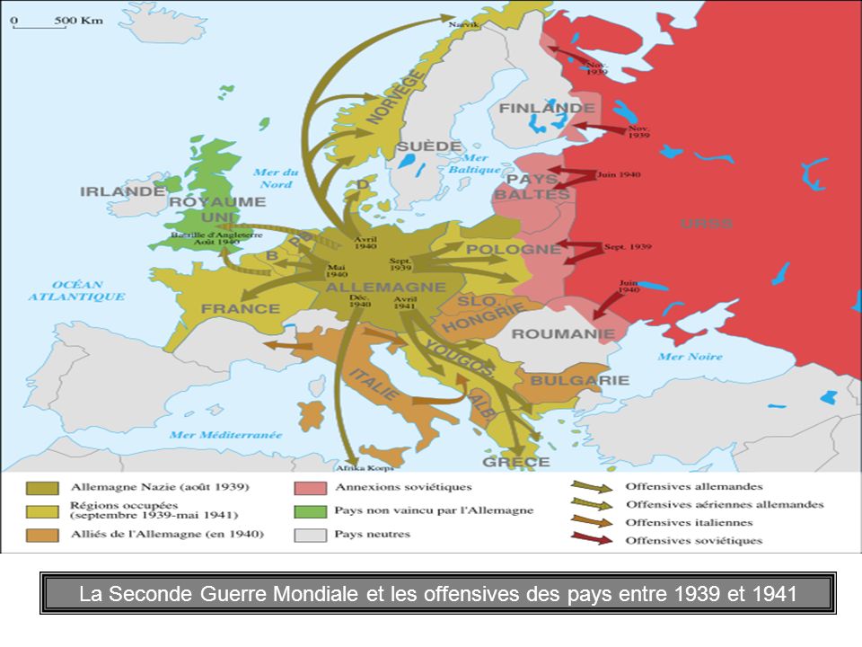 La Seconde Guerre Mondiale et les offensives des pays entre 1939 et 1941