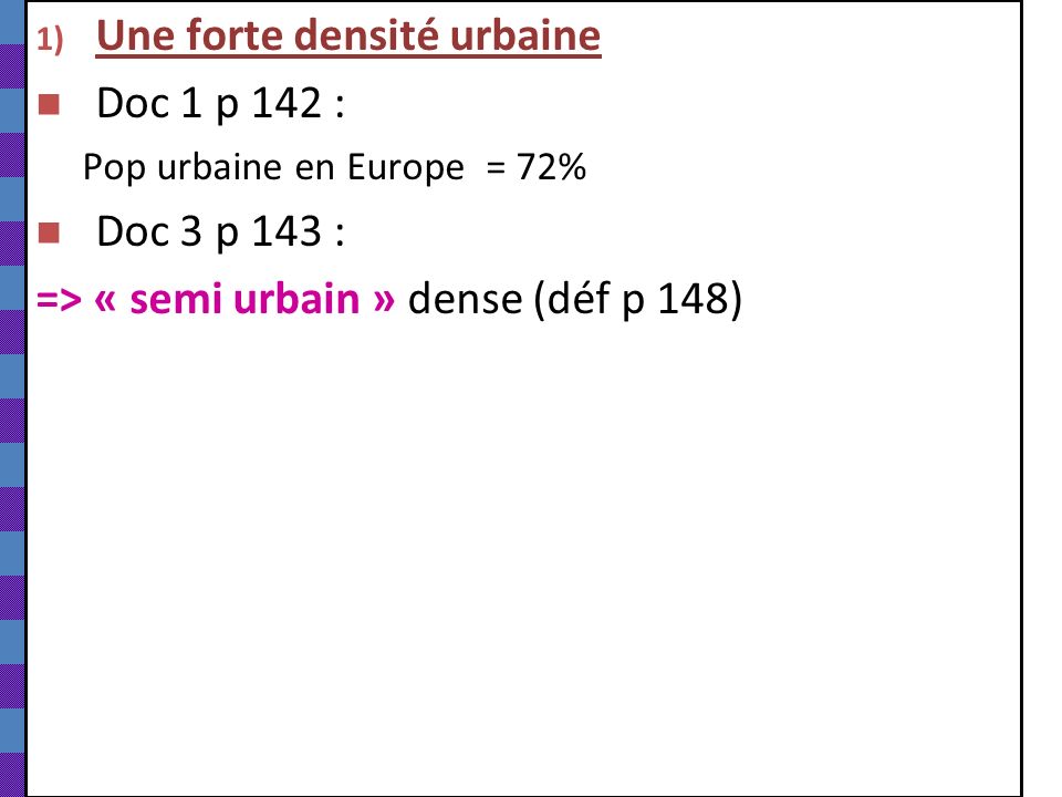 Une forte densité urbaine Doc 1 p 142 : Doc 3 p 143 :