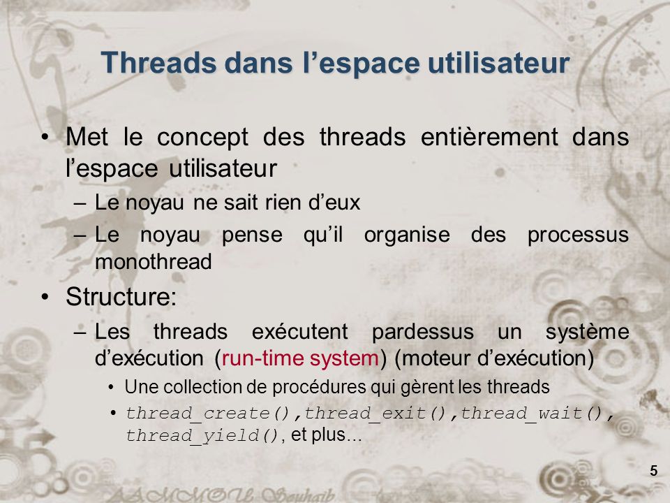 Threads dans l’espace utilisateur