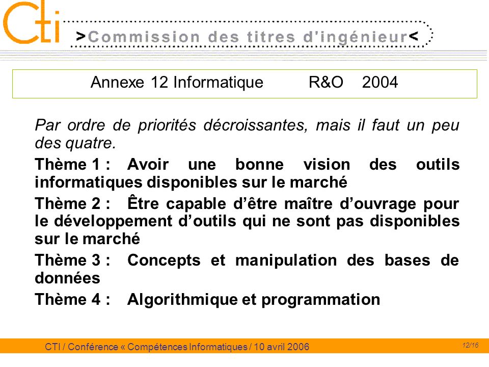 Annexe 12 Informatique R&O 2004