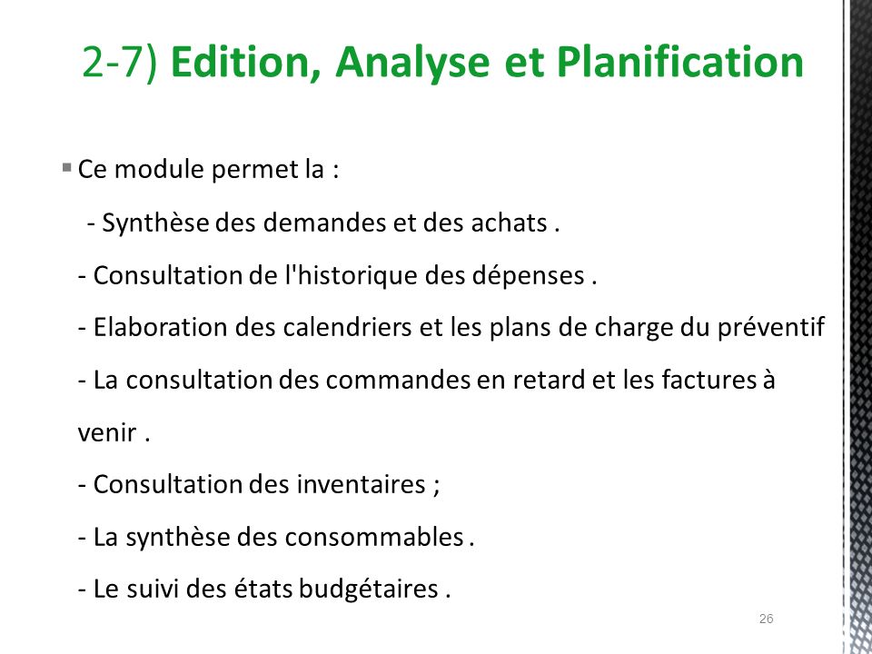 2-7) Edition, Analyse et Planification
