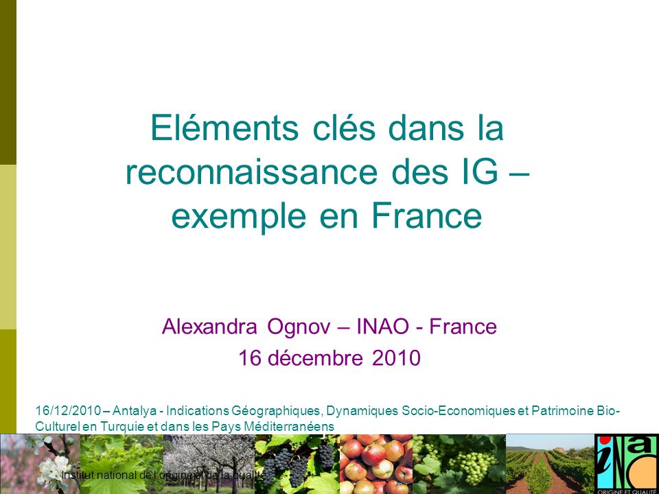 Eléments clés dans la reconnaissance des IG – exemple en France