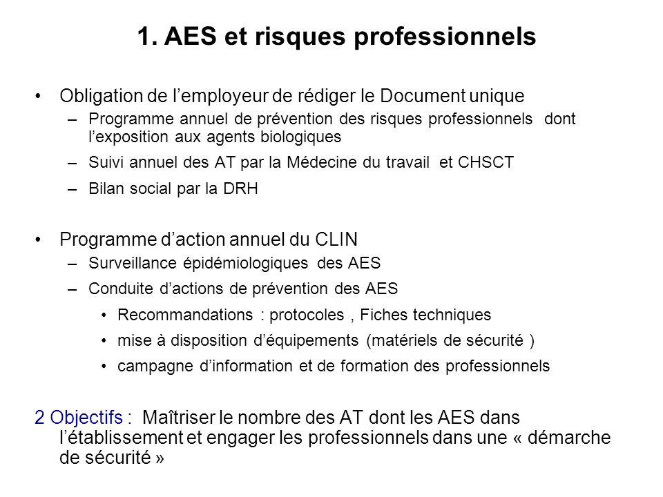 1. AES et risques professionnels