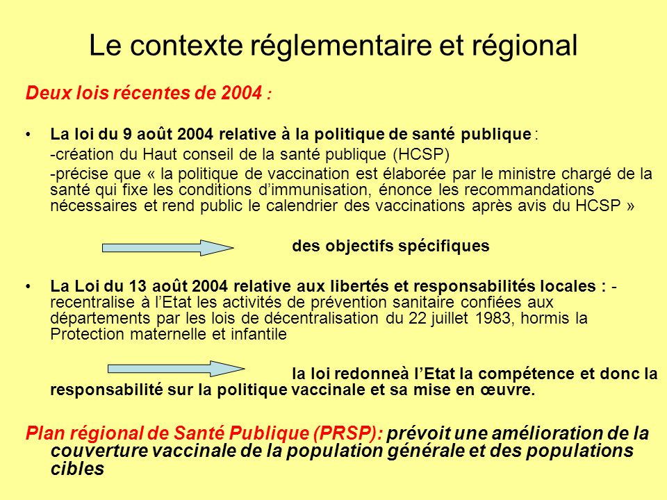 Le contexte réglementaire et régional