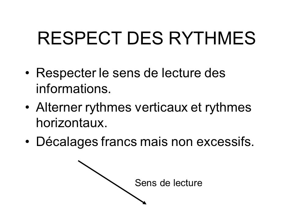 RESPECT DES RYTHMES Respecter le sens de lecture des informations.