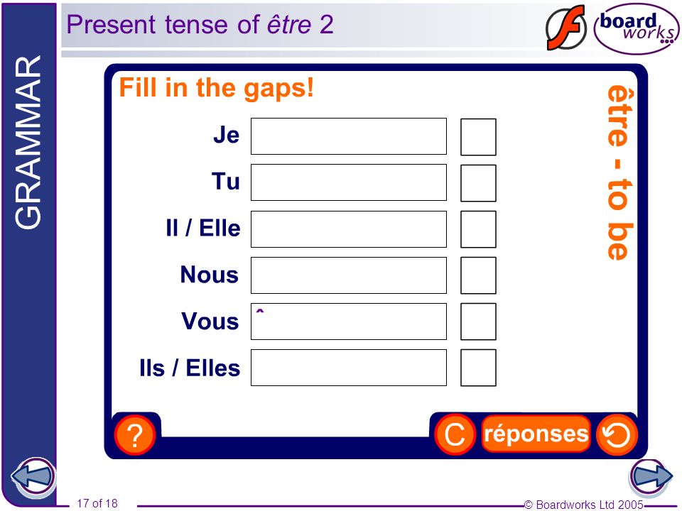 Present tense of être 2 Type answers into the boxes.