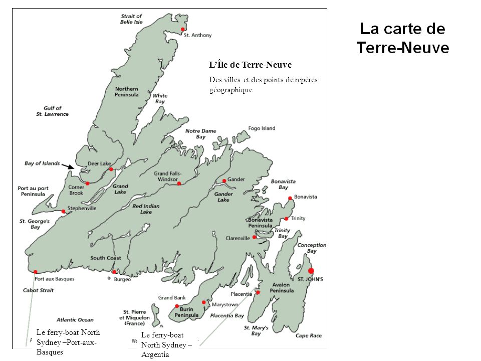 L’Île de Terre-Neuve Des villes et des points de repères géographique