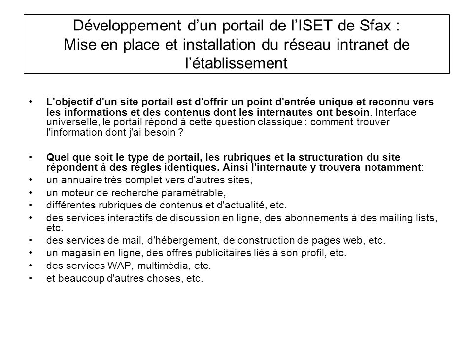 Développement d’un portail de l’ISET de Sfax : Mise en place et installation du réseau intranet de l’établissement