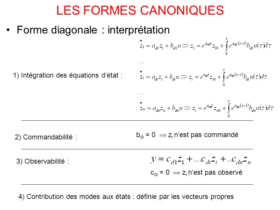 LES FORMES CANONIQUES Forme diagonale : interprétation