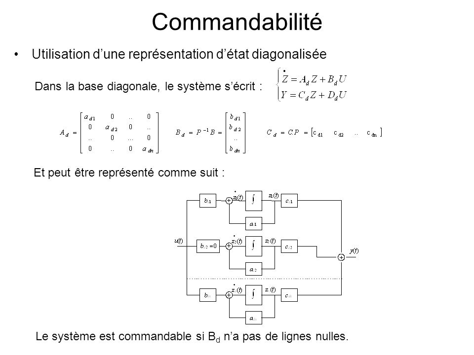 Commandabilité Utilisation d’une représentation d’état diagonalisée