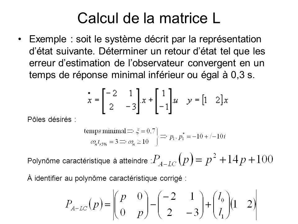 Calcul de la matrice L
