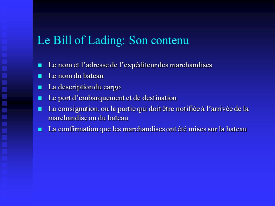 Le Bill of Lading: Son contenu