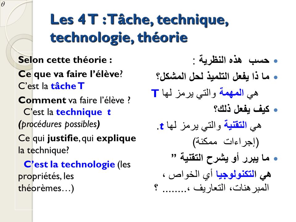 Les 4 T : Tâche, technique, technologie, théorie