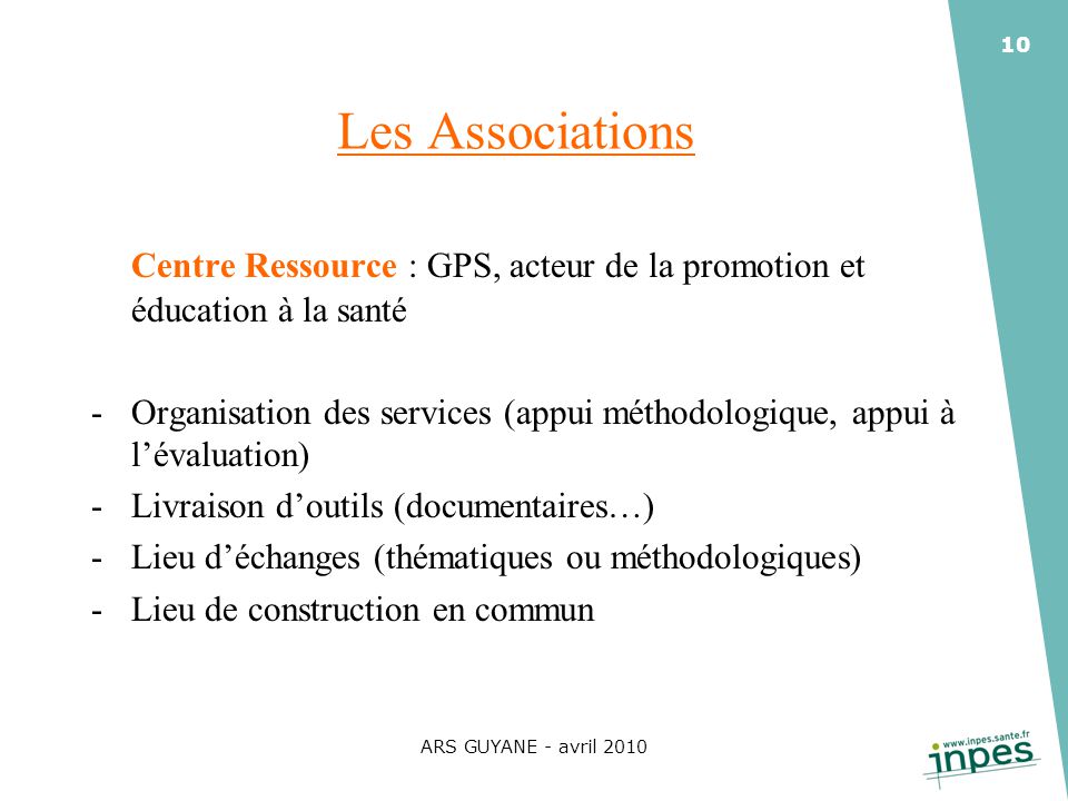 Les Associations Centre Ressource : GPS, acteur de la promotion et éducation à la santé.