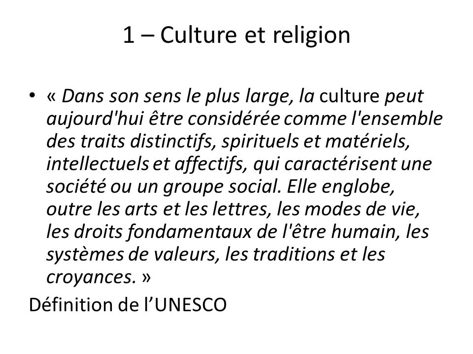 1 – Culture et religion