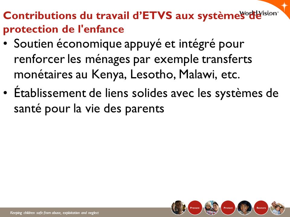 Contributions du travail d’ETVS aux systèmes de protection de l enfance