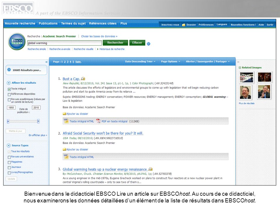 Bienvenue dans le didacticiel EBSCO Lire un article sur EBSCOhost