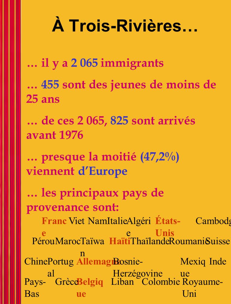 À Trois-Rivières… … il y a immigrants