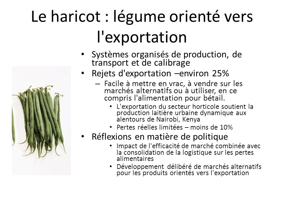 Le haricot : légume orienté vers l exportation