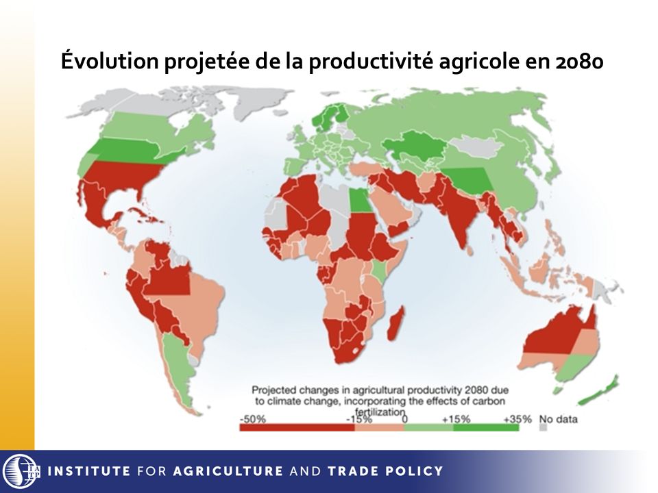 Évolution projetée de la productivité agricole en 2080