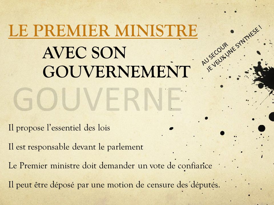 GOUVERNE LE PREMIER MINISTRE AVEC SON GOUVERNEMENT