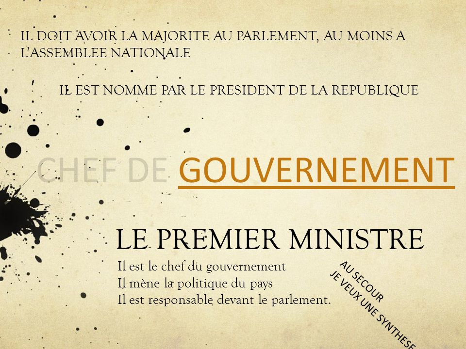 CHEF DE GOUVERNEMENT LE PREMIER MINISTRE