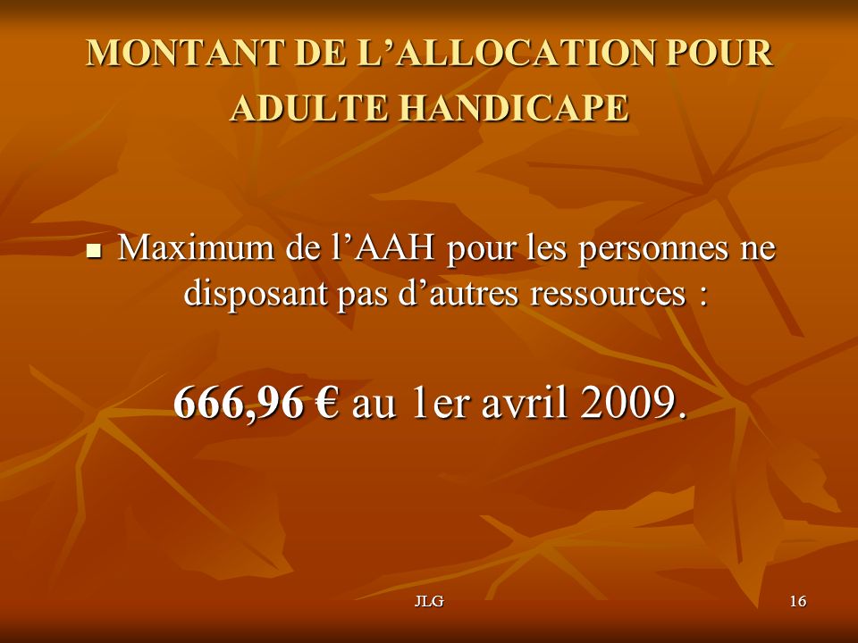 MONTANT DE L’ALLOCATION POUR ADULTE HANDICAPE
