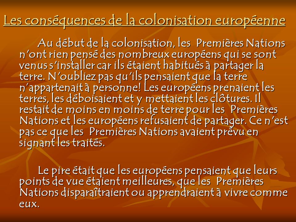 Les conséquences de la colonisation européenne