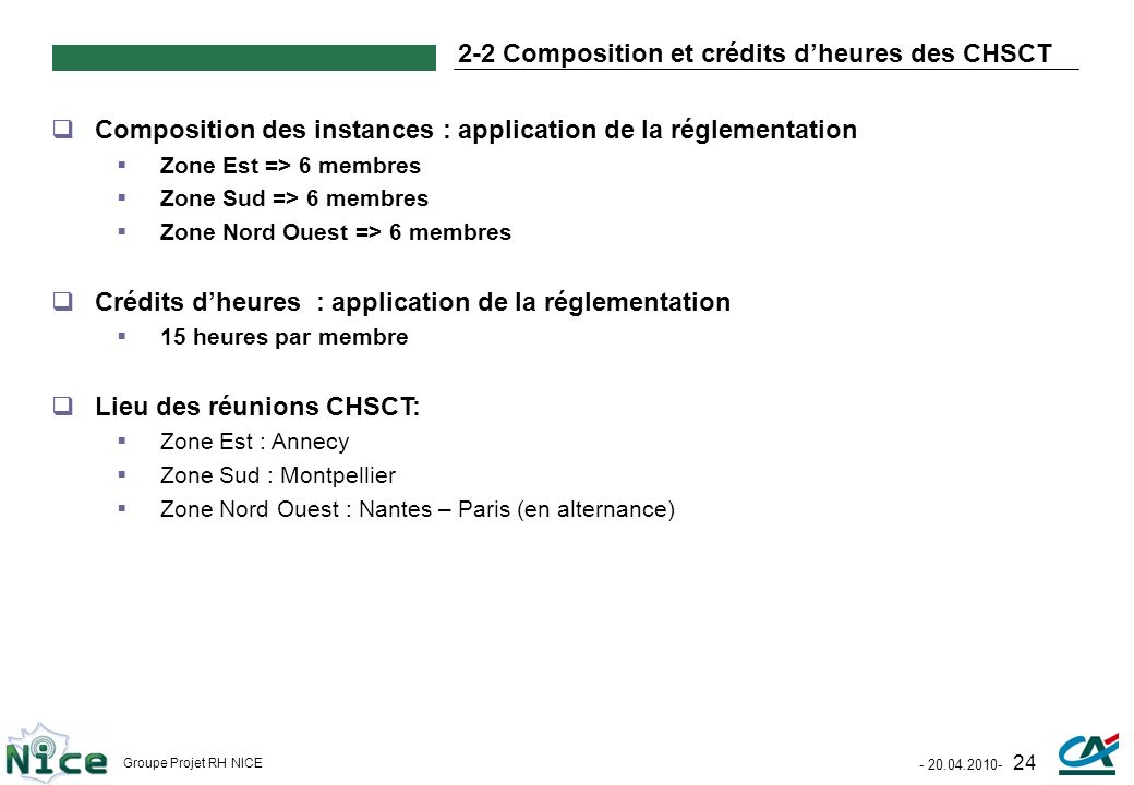 2-2 Composition et crédits d’heures des CHSCT