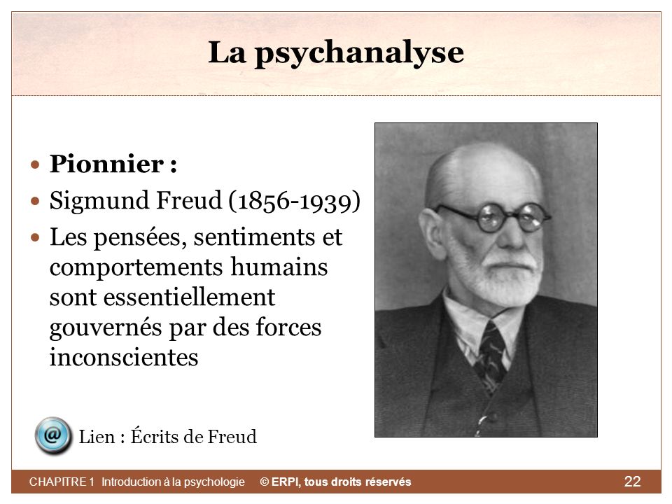 La psychanalyse Pionnier : Sigmund Freud ( )