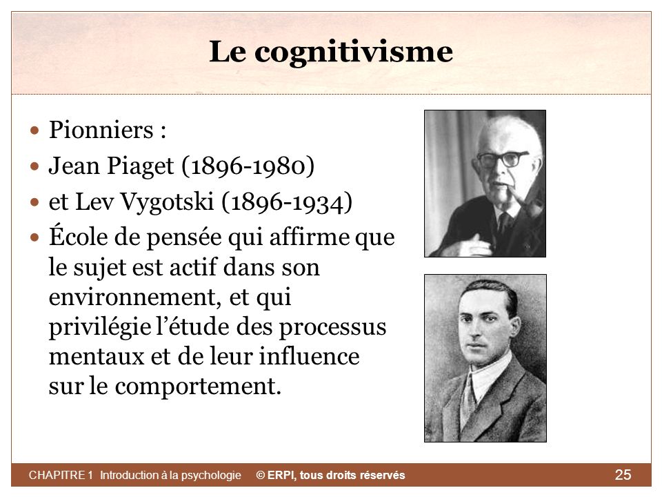 Le cognitivisme Pionniers : Jean Piaget ( )
