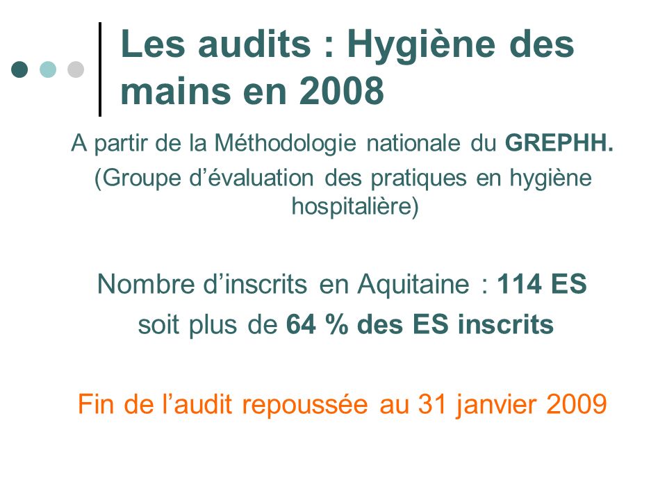 Les audits : Hygiène des mains en 2008