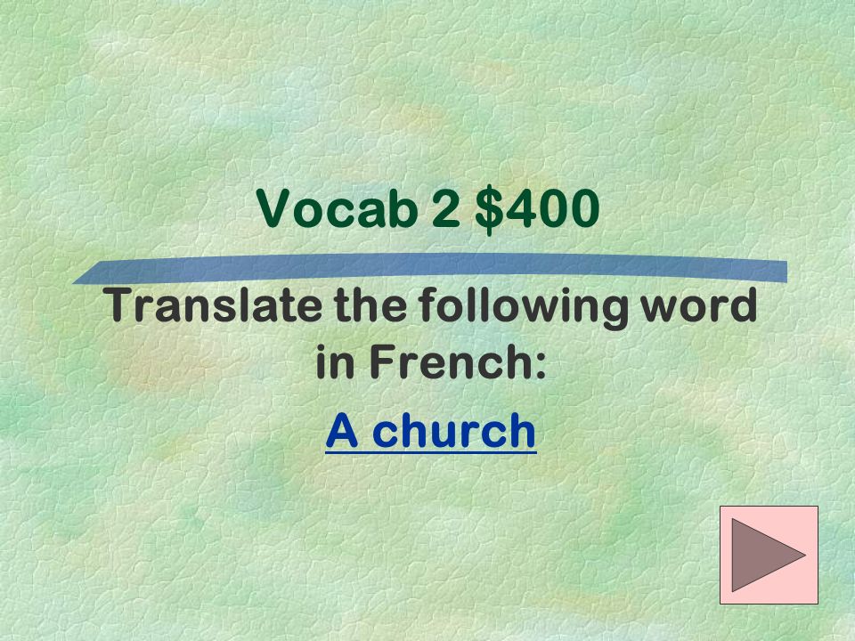 Translate the following word in French: A church
