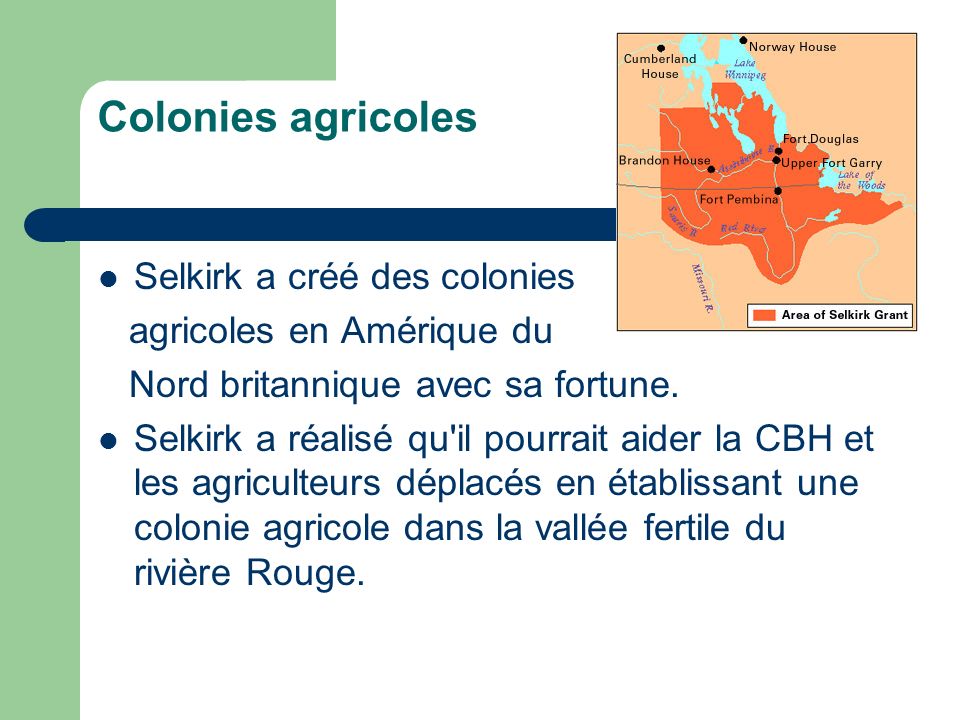 Colonies agricoles Selkirk a créé des colonies