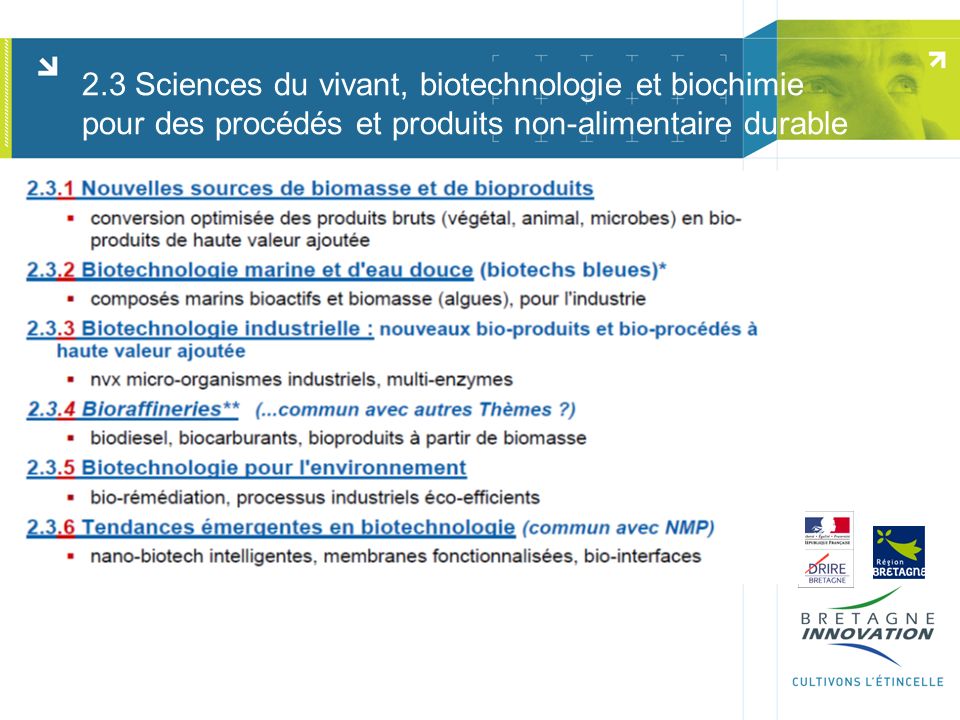2.3 Sciences du vivant, biotechnologie et biochimie pour des procédés et produits non-alimentaire durable