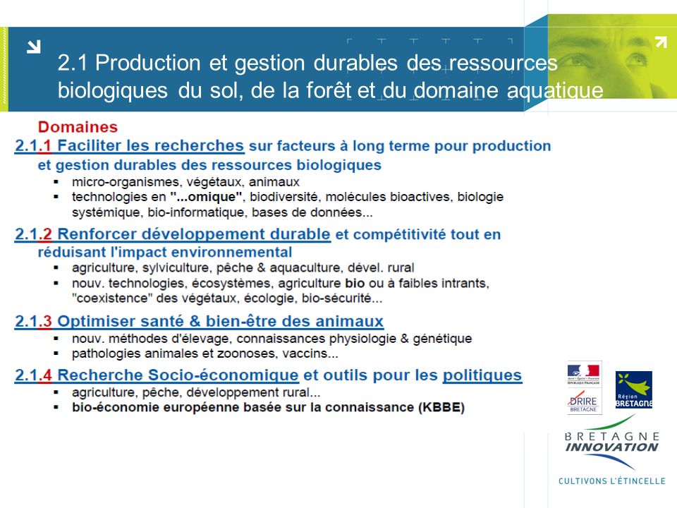 2.1 Production et gestion durables des ressources biologiques du sol, de la forêt et du domaine aquatique