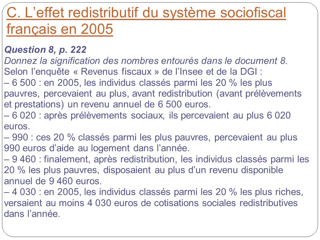 C. L’effet redistributif du système sociofiscal français en 2005