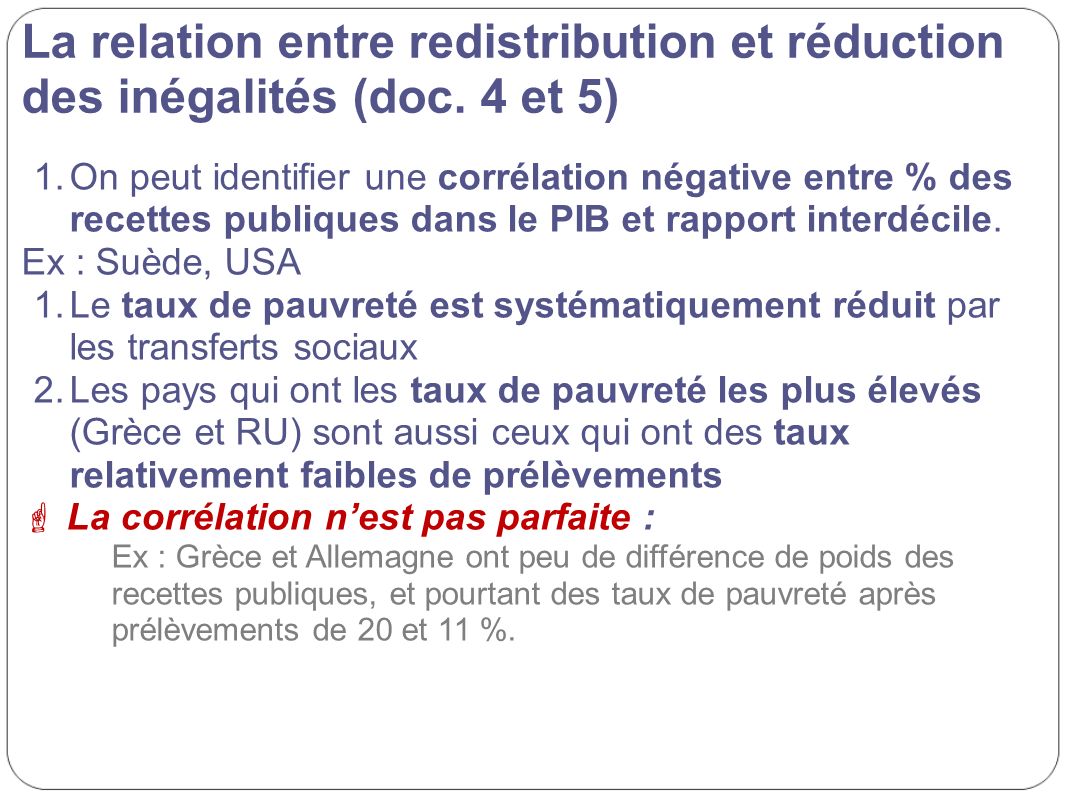 La relation entre redistribution et réduction des inégalités (doc