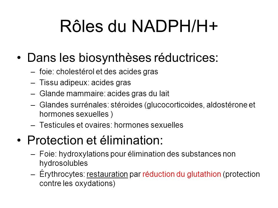 Rôles du NADPH/H+ Dans les biosynthèses réductrices: