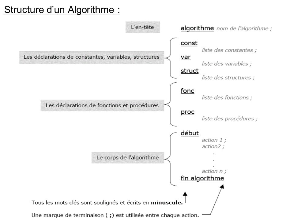 Structure d’un Algorithme :