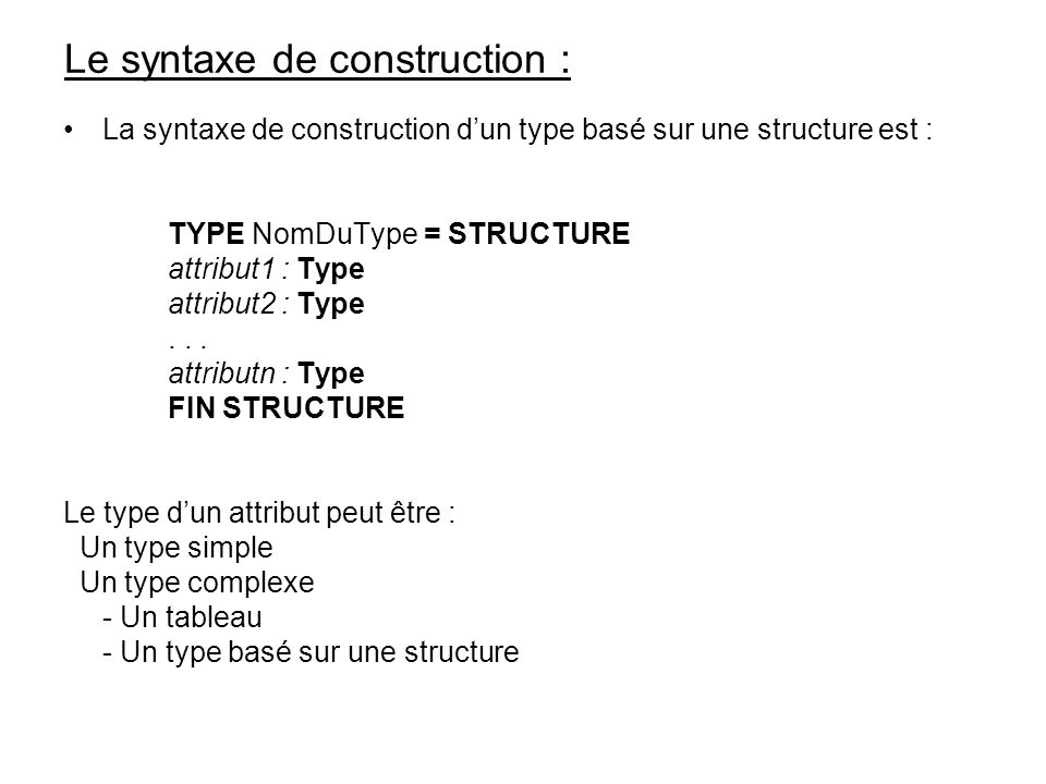 Le syntaxe de construction :