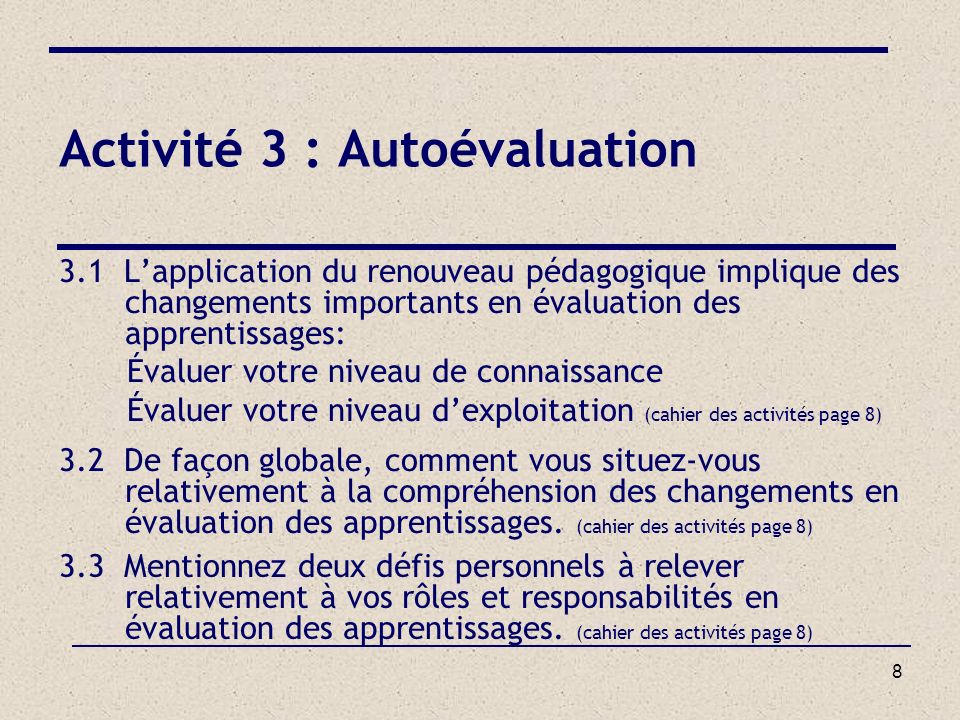 Activité 3 : Autoévaluation