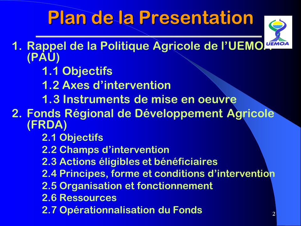 Plan de la Presentation