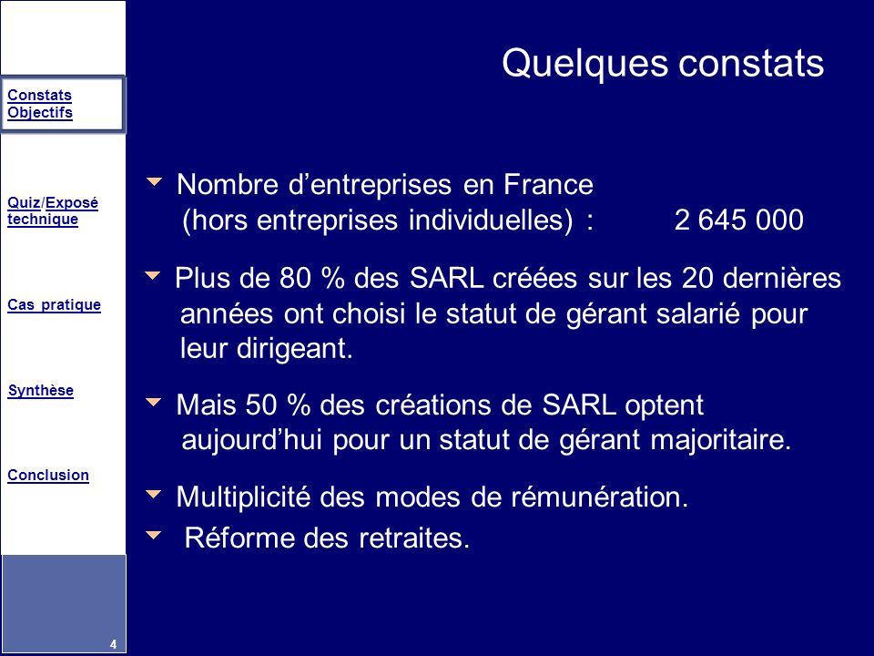 Quelques constats Nombre d’entreprises en France
