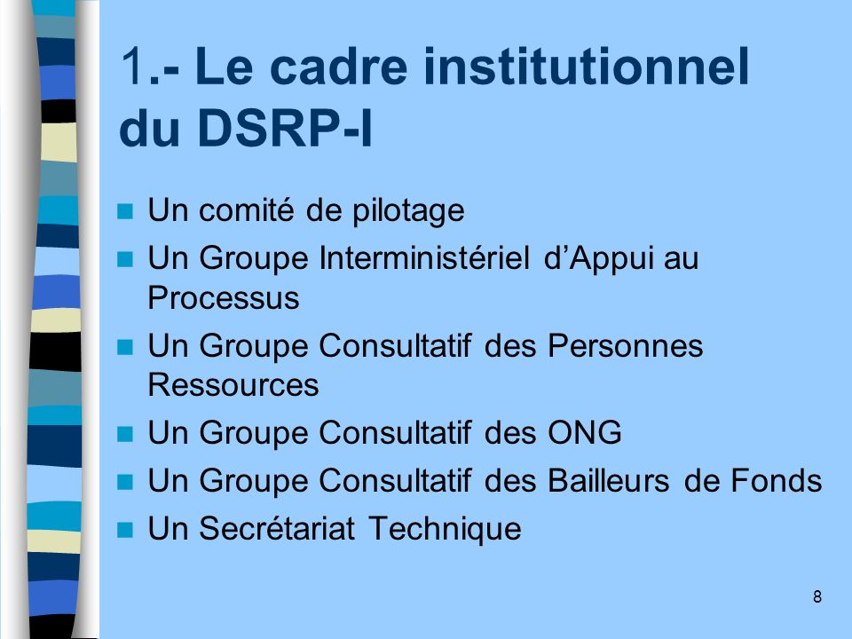 1.- Le cadre institutionnel du DSRP-I