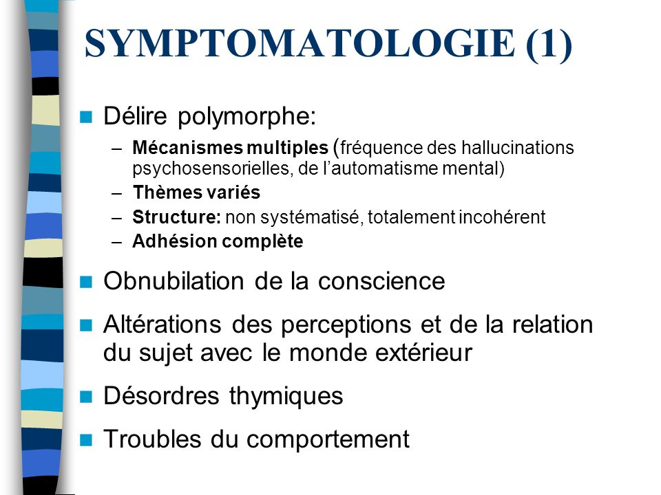 SYMPTOMATOLOGIE (1) Délire polymorphe: Obnubilation de la conscience