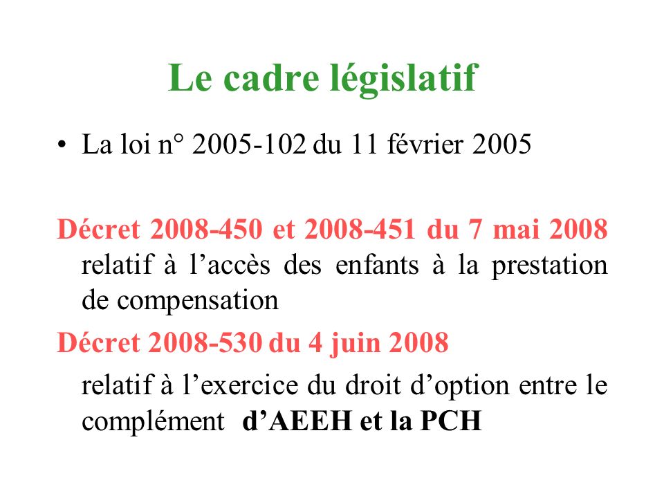 Le cadre législatif La loi n° du 11 février 2005