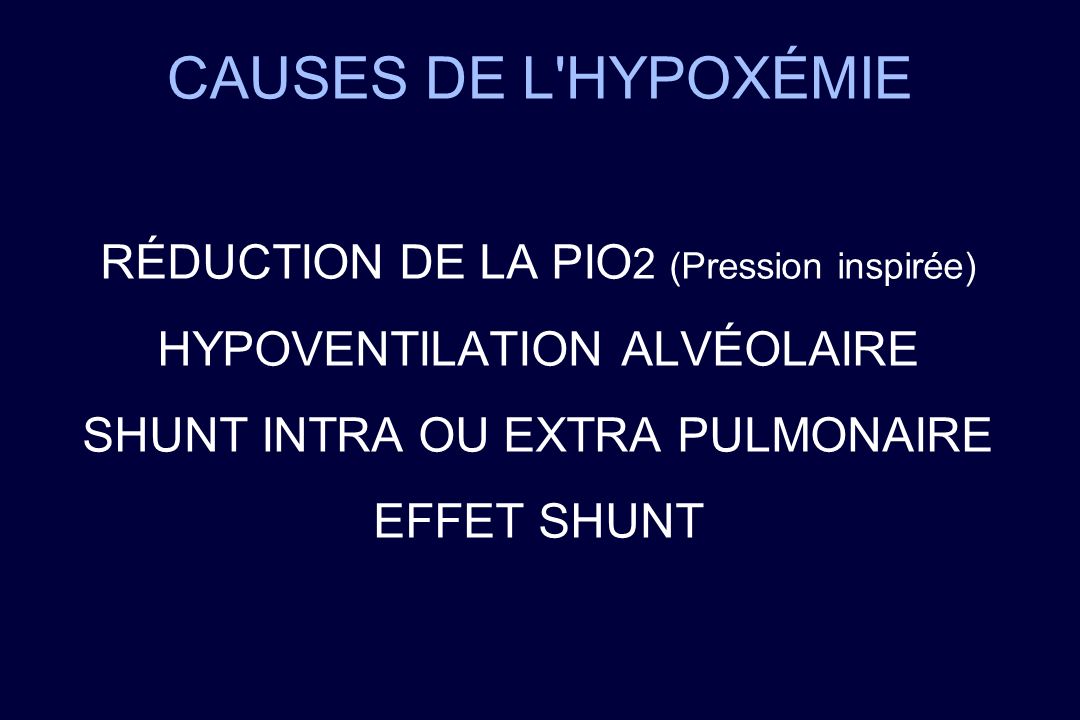 CAUSES DE L HYPOXÉMIE RÉDUCTION DE LA PIO2 (Pression inspirée)